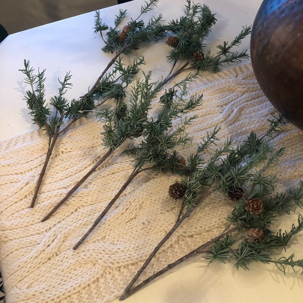 LOT OF 7 WINTER EVERGREEN W/PINECONES FLORAL PICKS